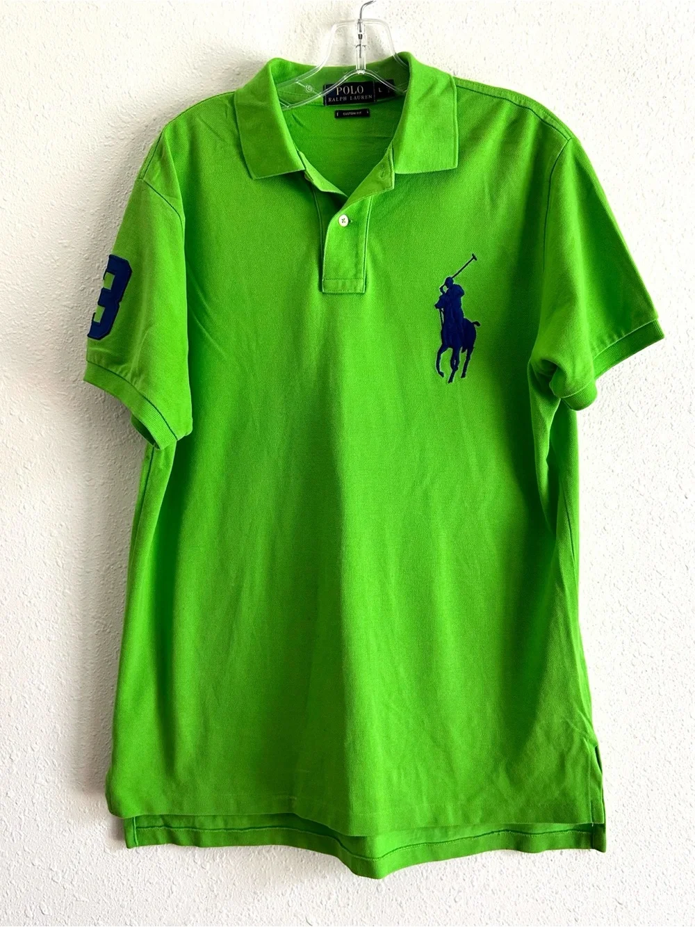 Polo Ralph Lauren Polo Shirt Men's Size L Green Custom Fit Big Pony